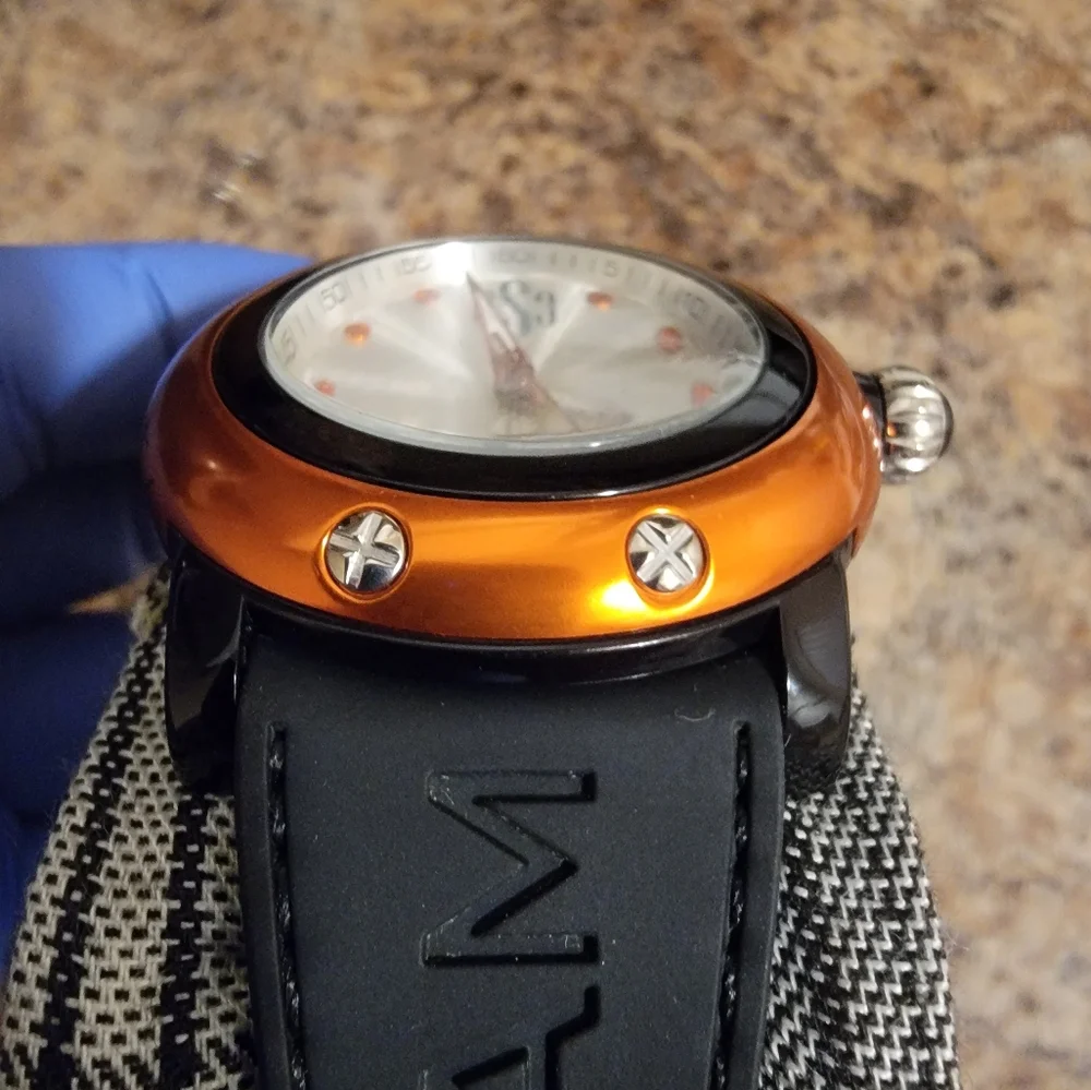 Glam Rock Miami Orange Bezel Swiss‎ Made Black Silicone Strap Watch 46mm